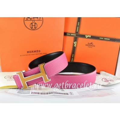 Replica Hermes Reversible Belt Pink/Black Togo Calfskin With 18k Orange Silver H Buckle QY01138