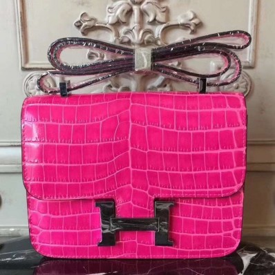 Replica Hermes Rose Red Constance MM 24cm Crocodile Bag QY00935