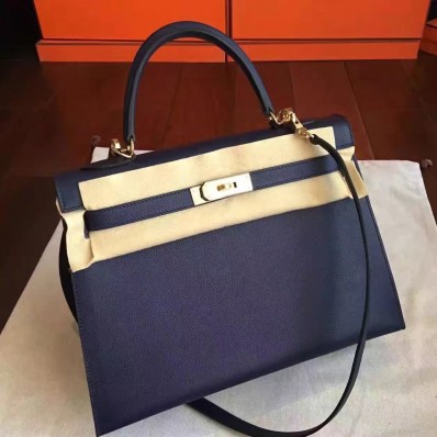 Replica Luxury Hermes Sapphire Epsom Kelly 32cm Sellier Handmade Bag QY00210