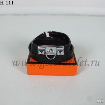 Top Hermes Rivale Double Wrap Bracelet Black Silver QY01723