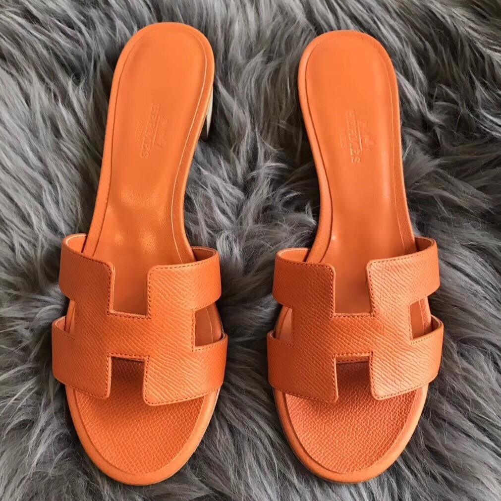 AAA Copy Hermes Orange Epsom Oasis Sandals QY00629 Hermes Shoes