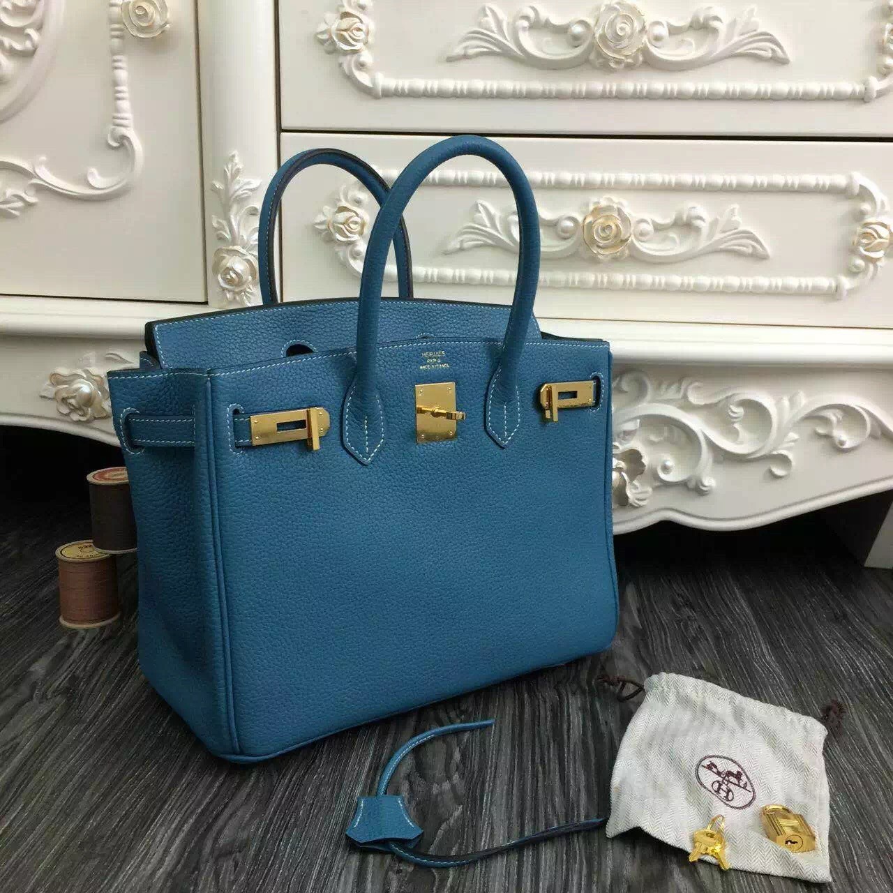 Replica Hermes Birkin 30cm 35cm Bag In Blue Lin Clemence Leather