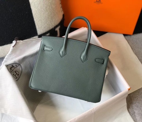 Replica Hermes Birkin 25cm Bag In Vert Amande Clemence Leather GHW