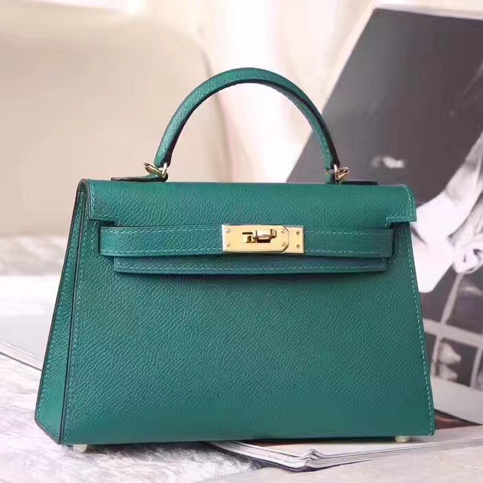 Best Hermes Malachite Epsom Kelly Mini II 20cm Handmade Bag