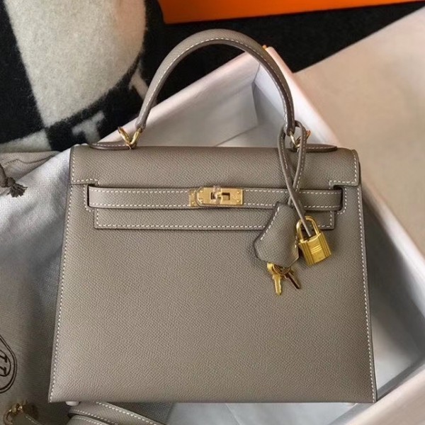 Hermes Kelly 25 Handbag M8 Gris Asphalt Epsom GHW