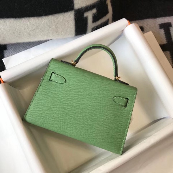 Hermès Kelly Vert Criquet Chèvre Mysore Mini II Handbag