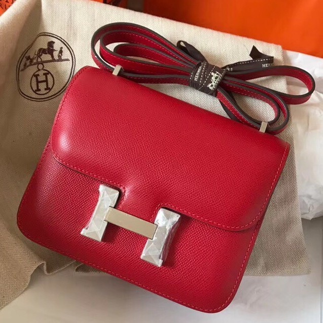 Hermes Mini Constance 18 Bag in Rouge H Epsom Black Enamel PHW - Hermes  Replica