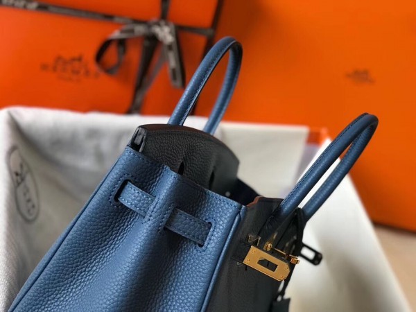 Replica Hermes Blue Agate Clemence Birkin 30cm Bag