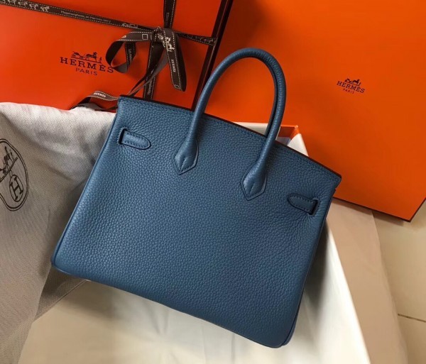 Hermes Birkin 25cm Handbag In Blue Agate Clemence Leather QY00272