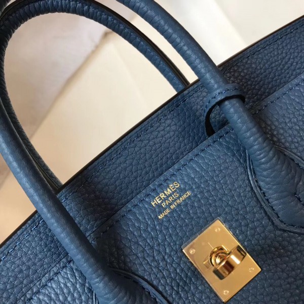 Hermes Birkin 25cm Handbag In Blue Agate Clemence Leather QY00272