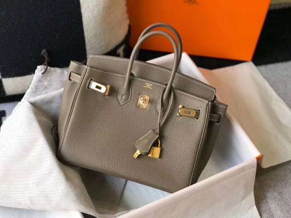 Hermes Birkin 25cm Handbag In Taupe Clemence Leather QY00190