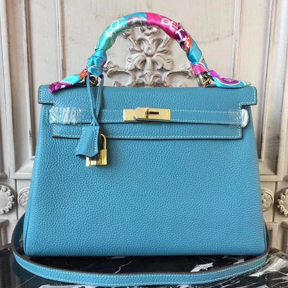 Replica Hermes Birkin 25cm Bag In Blue Jean Clemence Leather GHW