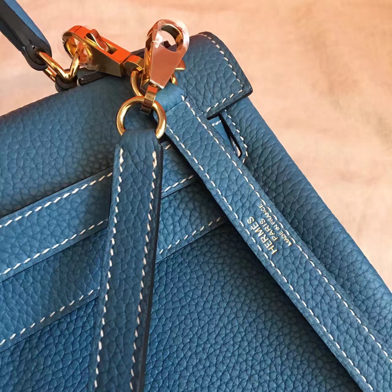 Hermes Kelly 25 Handbag CC75 Blue Jean Swift And Canvas SHW