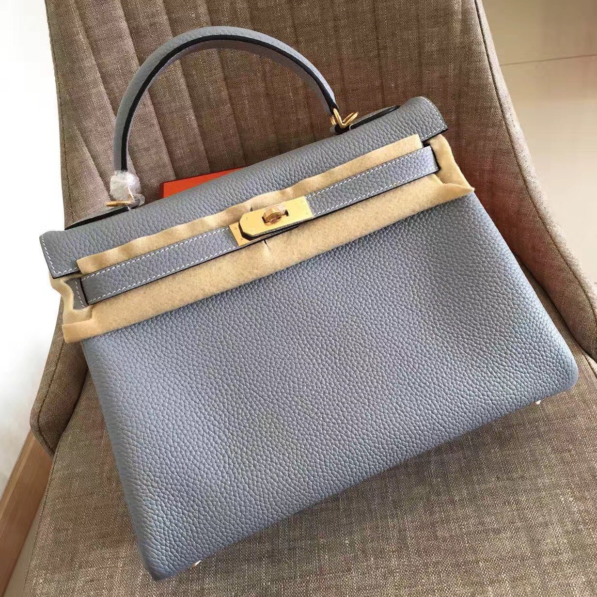 Replica Hermes Birkin 25cm Bag In Blue Lin Clemence Leather GHW