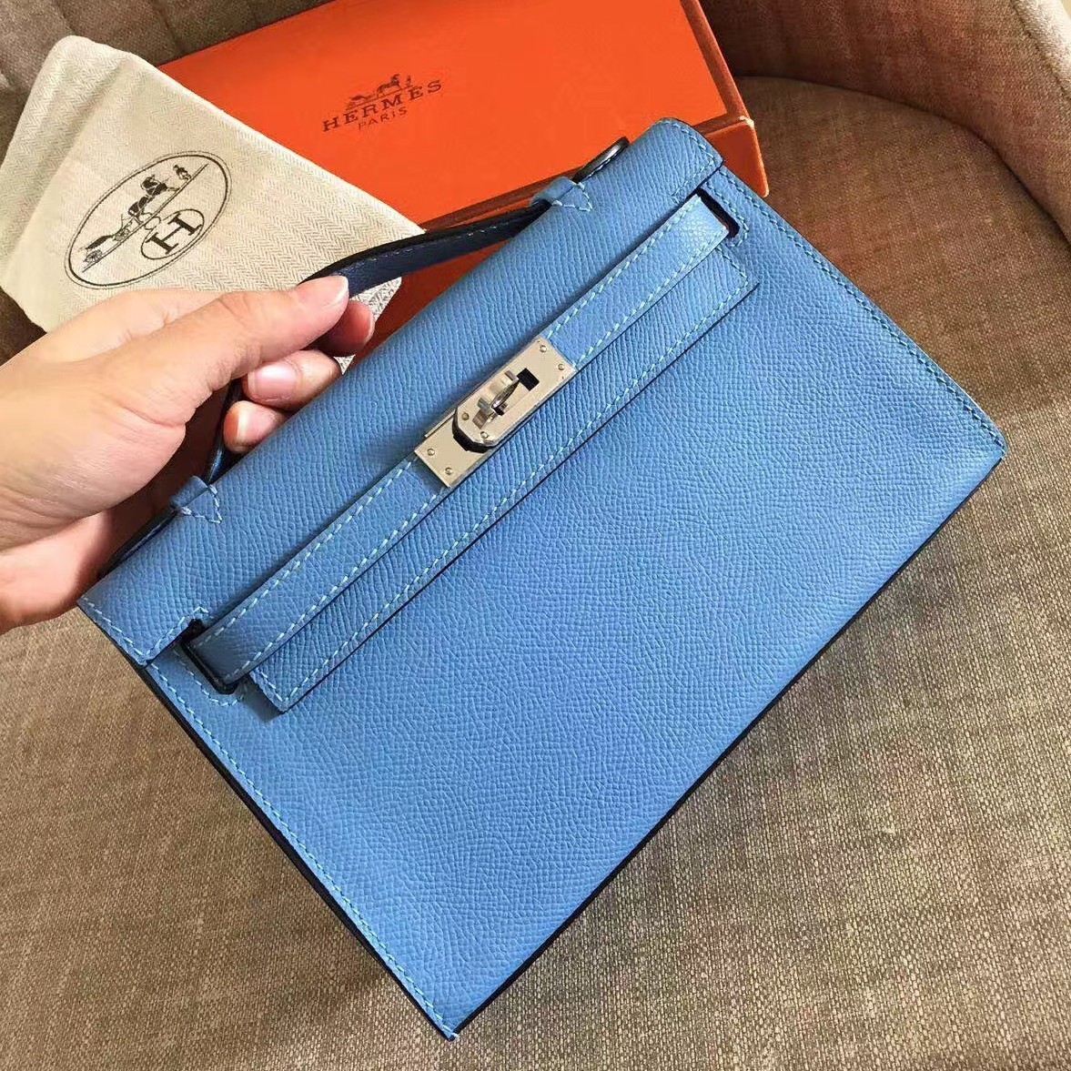 Replica Hermes Rose Dragee Swift Kelly Cut Clutch Handmade Bag QY01895