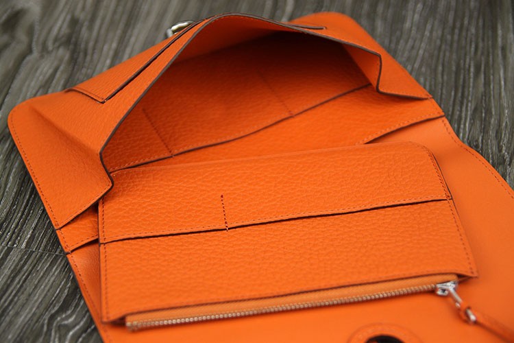 Hermes Dogon Combine Wallet In Orange Leather QY02023 Hermes Wallets
