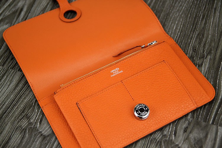 Hermes Dogon Combine Wallet In Orange Leather QY02023 Hermes Wallets