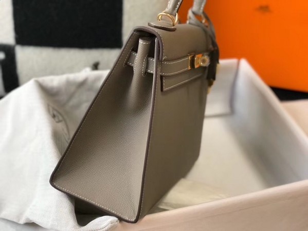 Hermes Gris Asphalt Epsom Kelly 28cm Sellier Handbag GHW QY01626