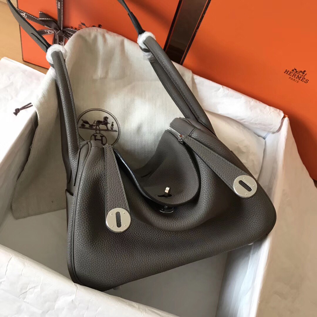 Replica Hermes Lindy 30cm Bag In Gris Tourterelle Clemence Leather GHW