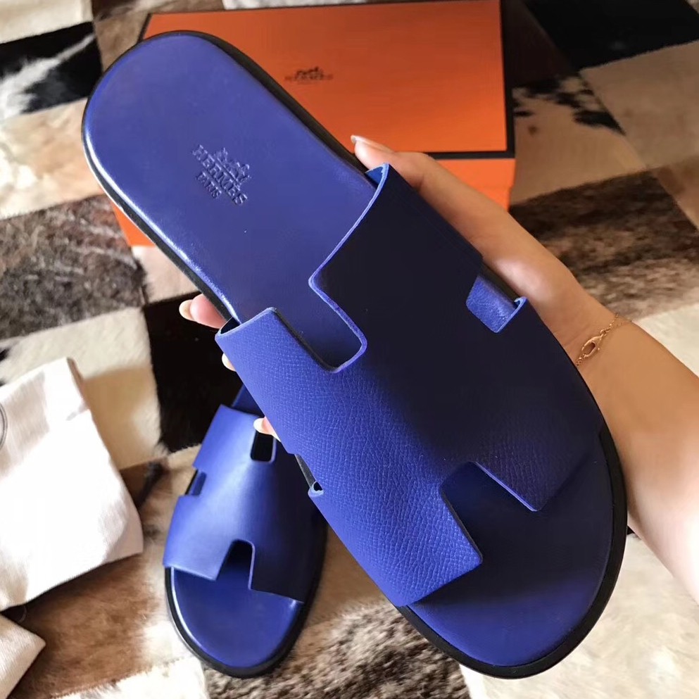 HERMES H IZMIR EPSOM LEATHER BLEU BLEUET ORANGE SANDALS SHOES SLIDES –  Miami Lux Boutique