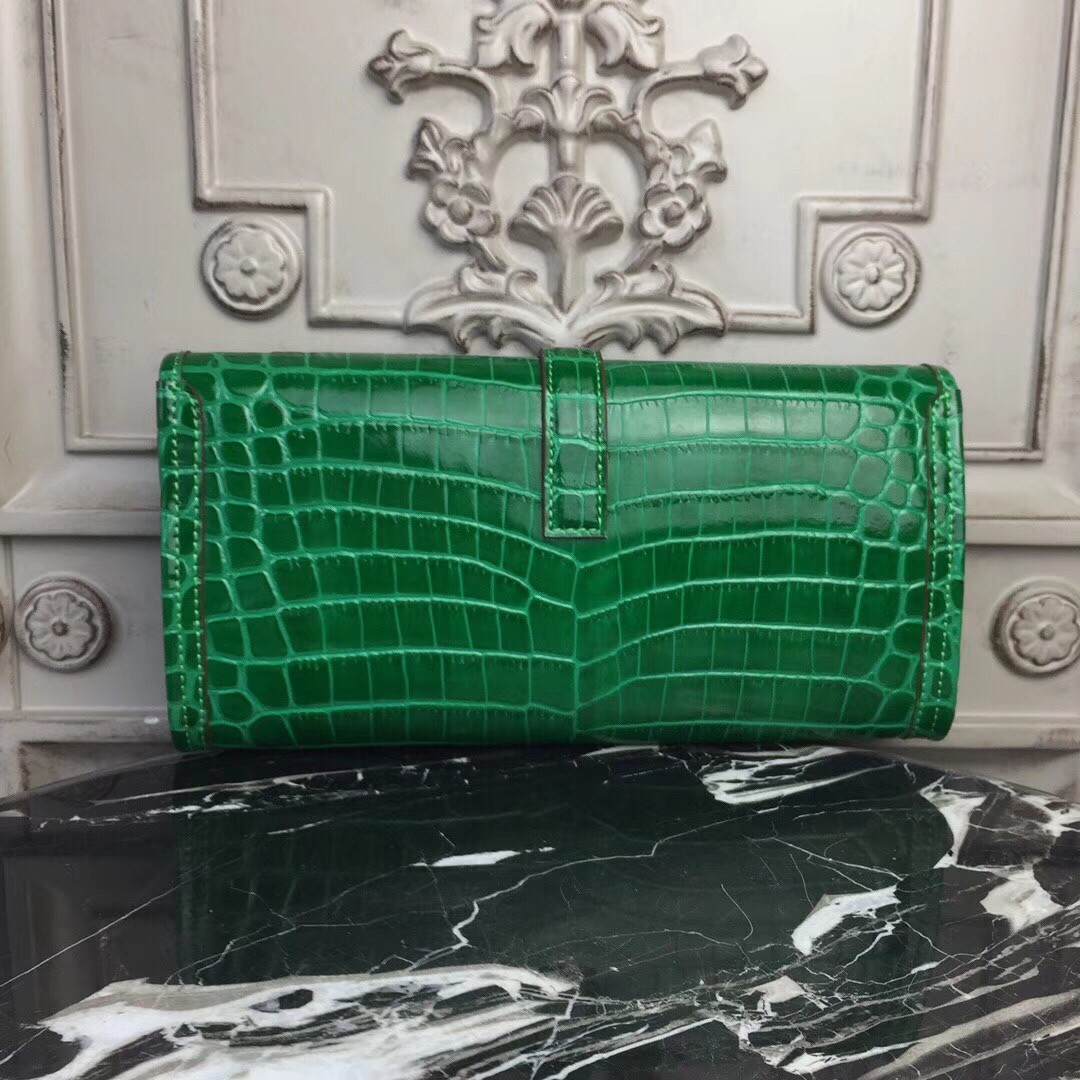 Hermes Jige Elan 29 Clutch In Bambou Crocodile Leather