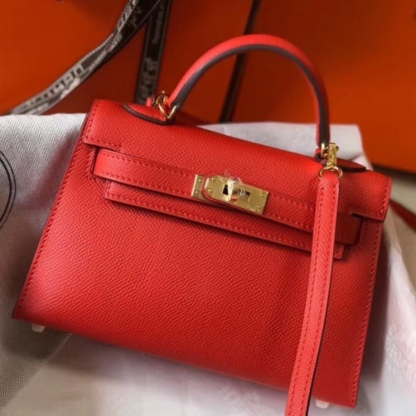 Hermès mini Kelly Pochette 22 in Epsom Rouge Casaque lea…