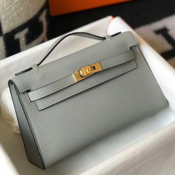 Hermès Kelly Pochette Ostrich Bleu Glacier PHW - Kaialux