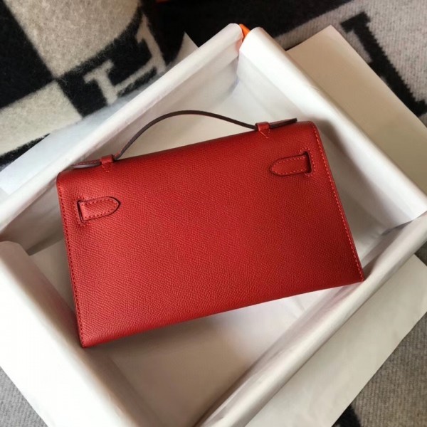 Replica Hermes Kelly Pochette Bag In Red Epsom Leather