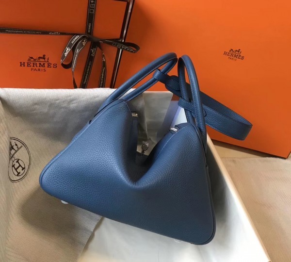 Hermes Blue Agate Clemence Lindy 30cm Bag with PHW 
