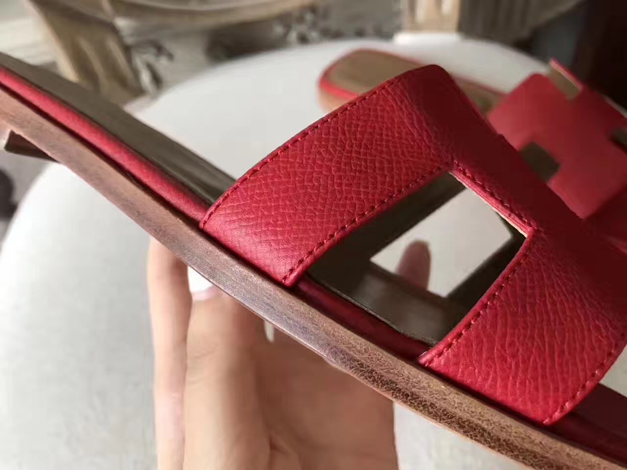 Hermes Oran Sandals In Red Epsom Leather QY02154 Hermes Shoes