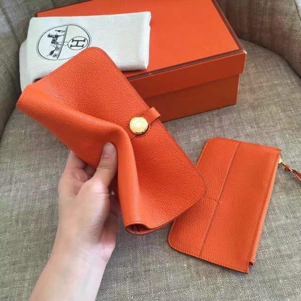 Hermes Orange Dogon Duo Combined Wallet QY00510 Hermes Wallets
