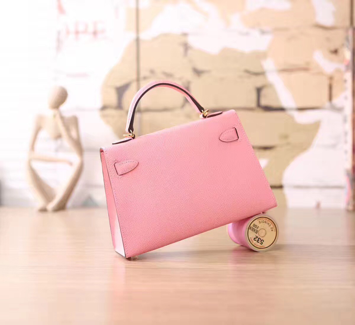 Hermes Pink Epsom Kelly Mini II 20cm Handmade Bag