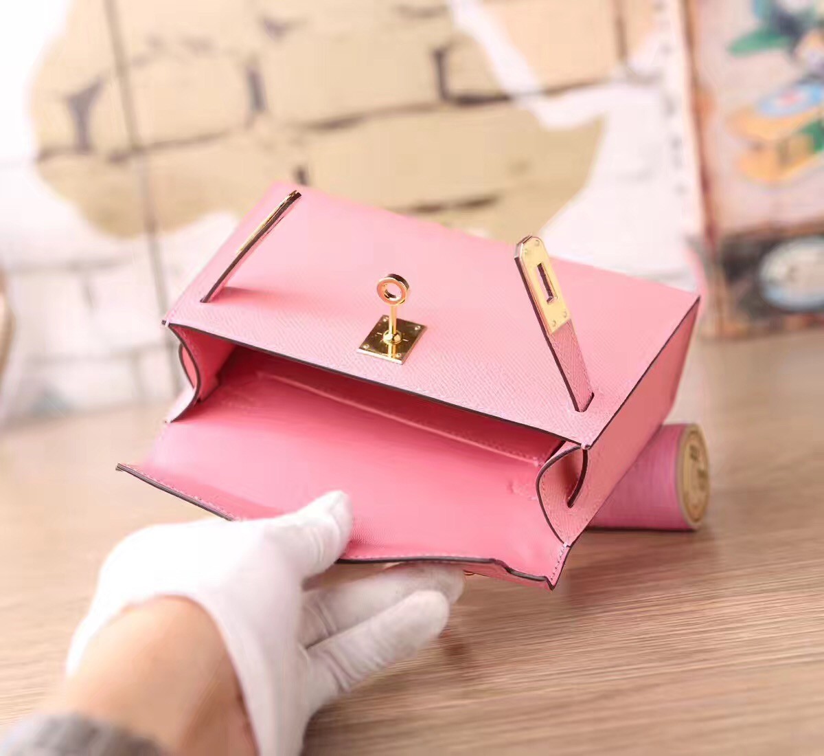 Hermes Pink Epsom Kelly Mini II 20cm Handmade Bag