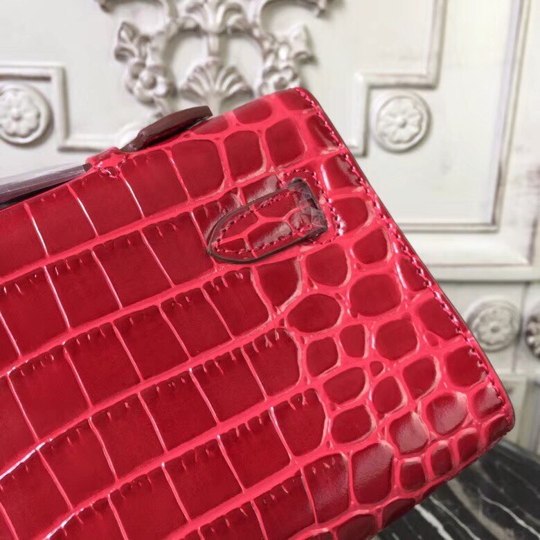 Kelly cut clutch crocodile clutch bag Hermès Red in Crocodile