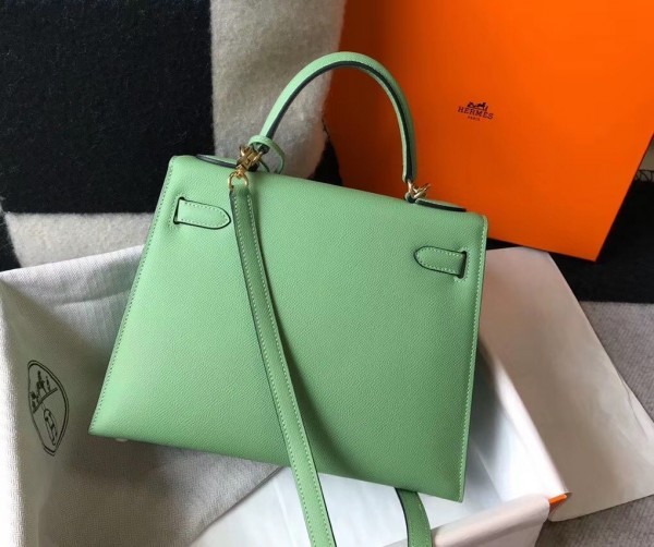 Replica Hermes Kelly 25cm Sellier Bag In Vert Criquet Epsom Leather
