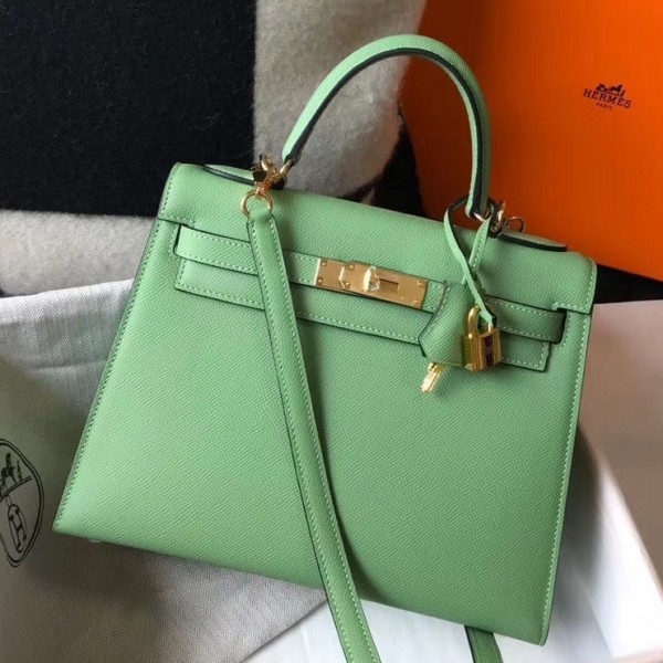 Replica Hermes Kelly Mini II Bag In Vert Criquet Epsom Leather GHW