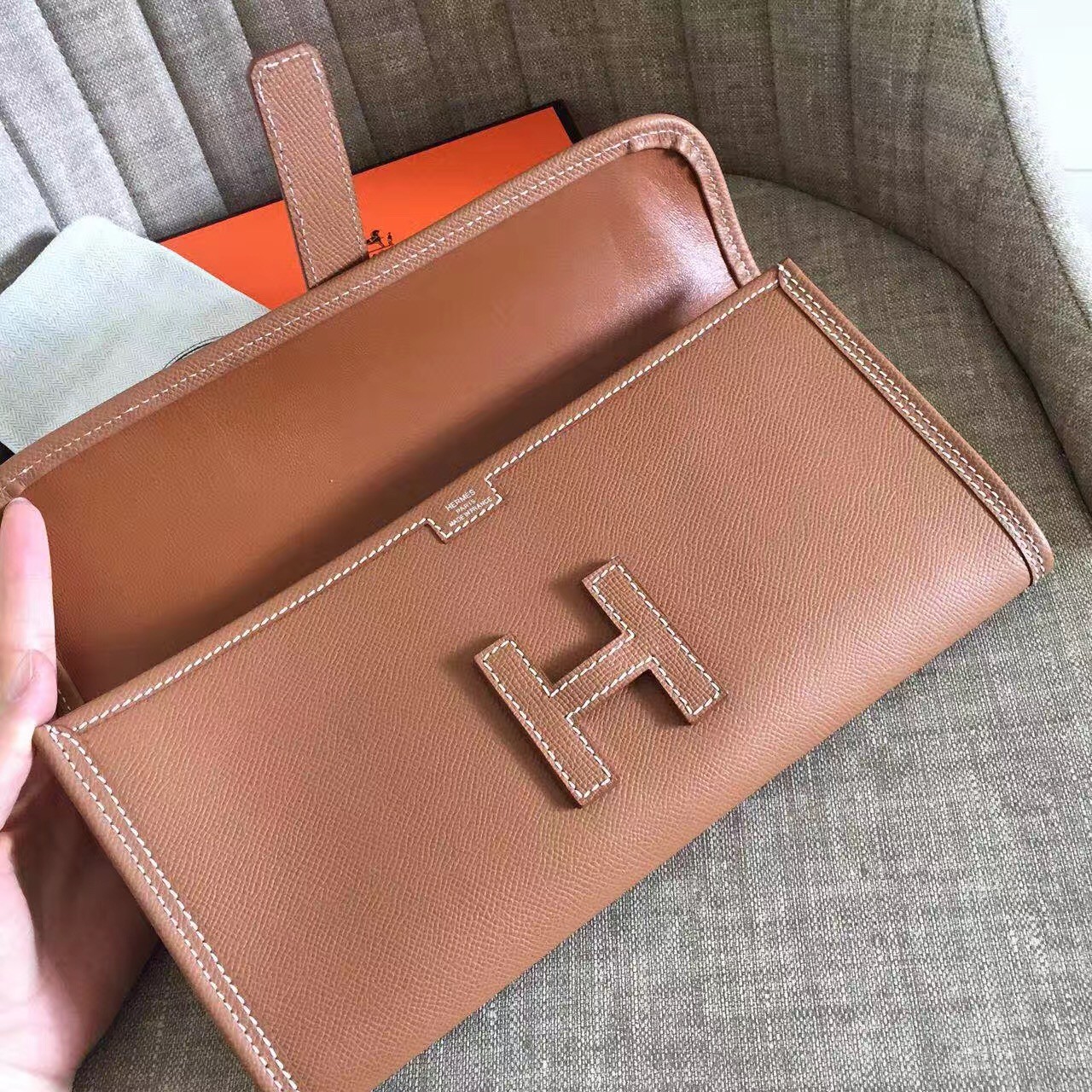 Replica Hermes Jige Elan 29 Clutch Bag In Gold Epsom Calfskin