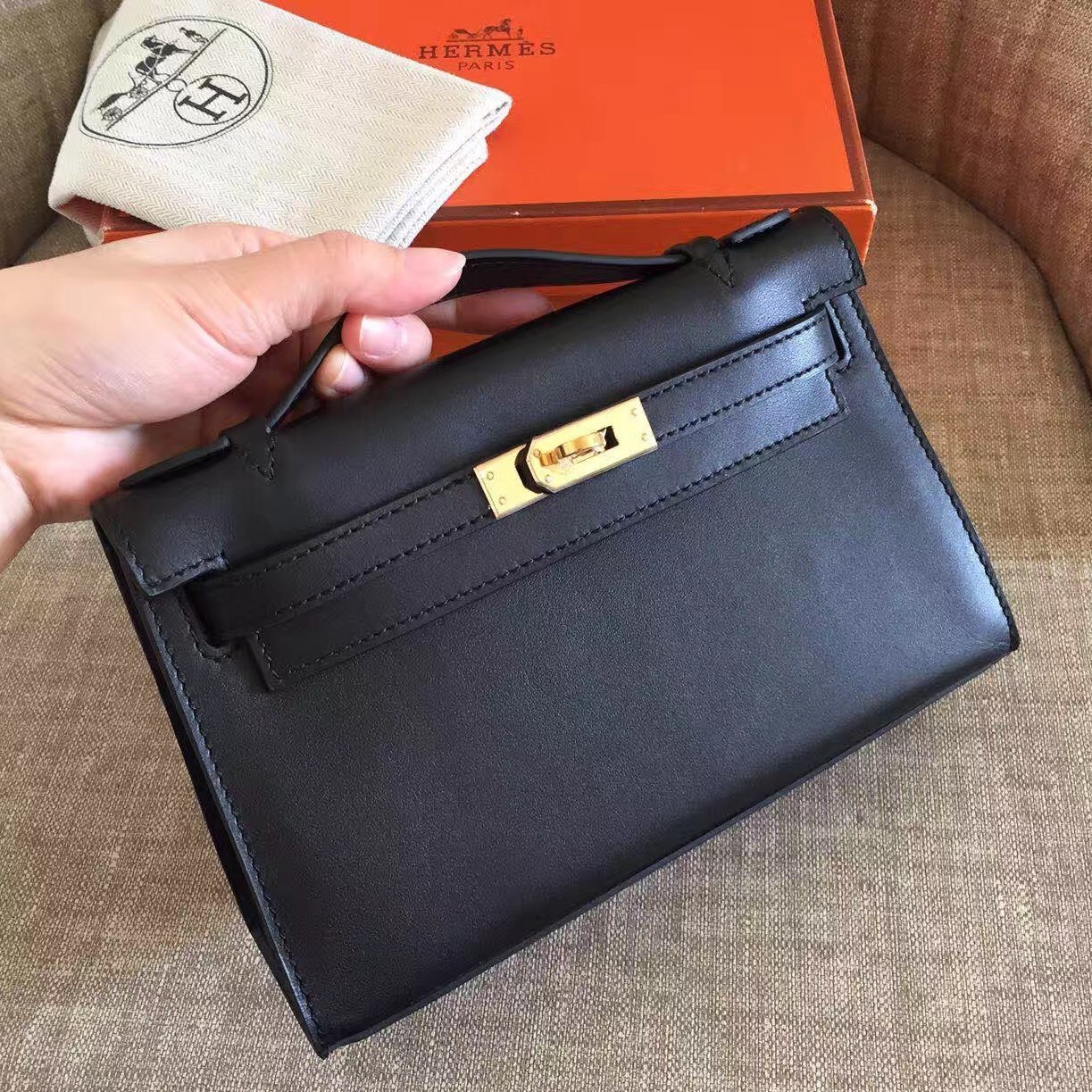 REAL 1:1 FULLY HANDMADE Hermes Mini Kelly Pochette of Swift,Epsom