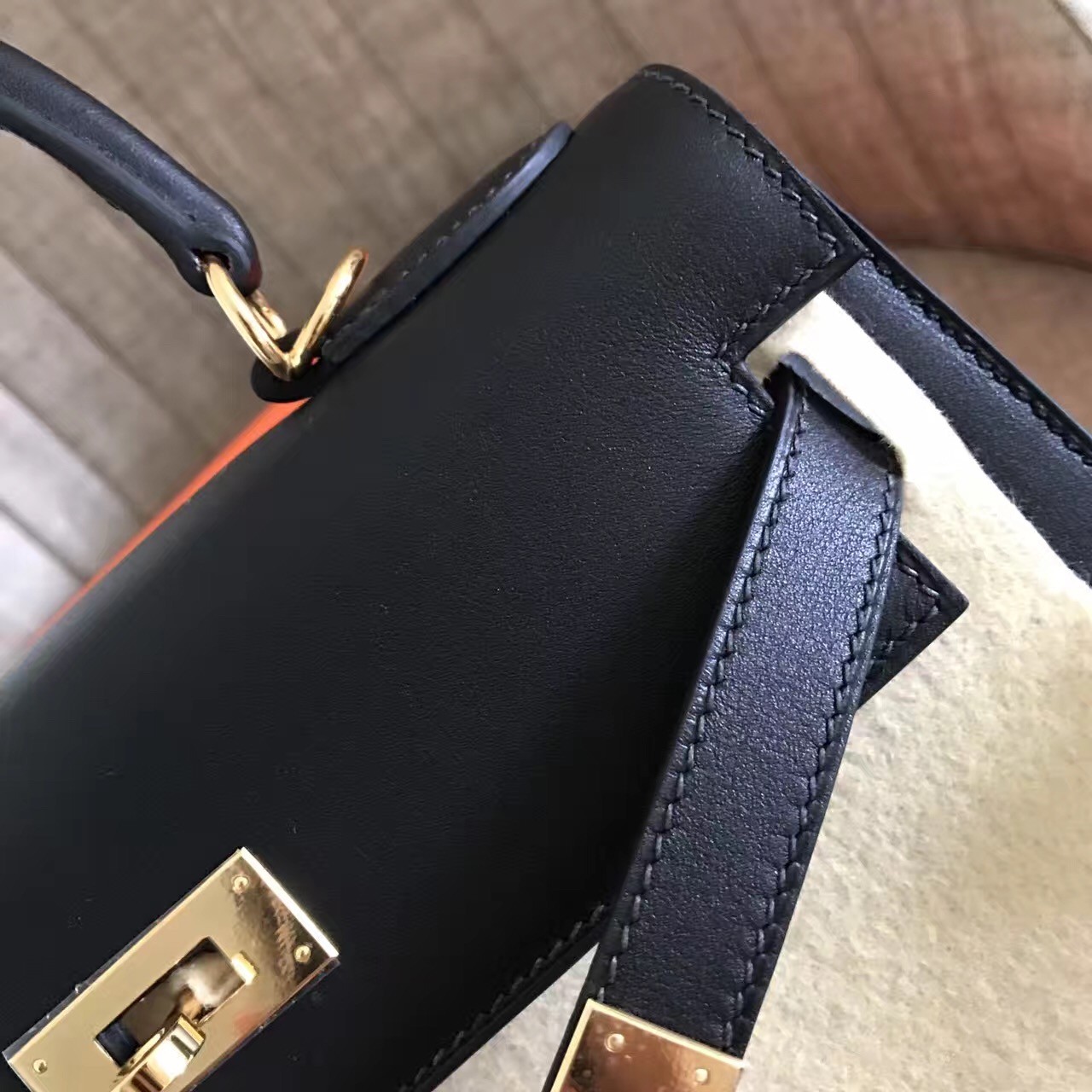 Hermes Black Swift Kelly Sellier 28cm Handmade Bag