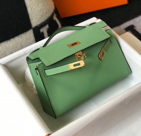 Replica Hermes Kelly Pochette Bag In Vert Amande Epsom Leather