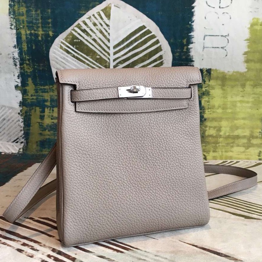 HERMES Kelly Ado II Backpack Etoupe Clemence GHW - Timeless Luxuries