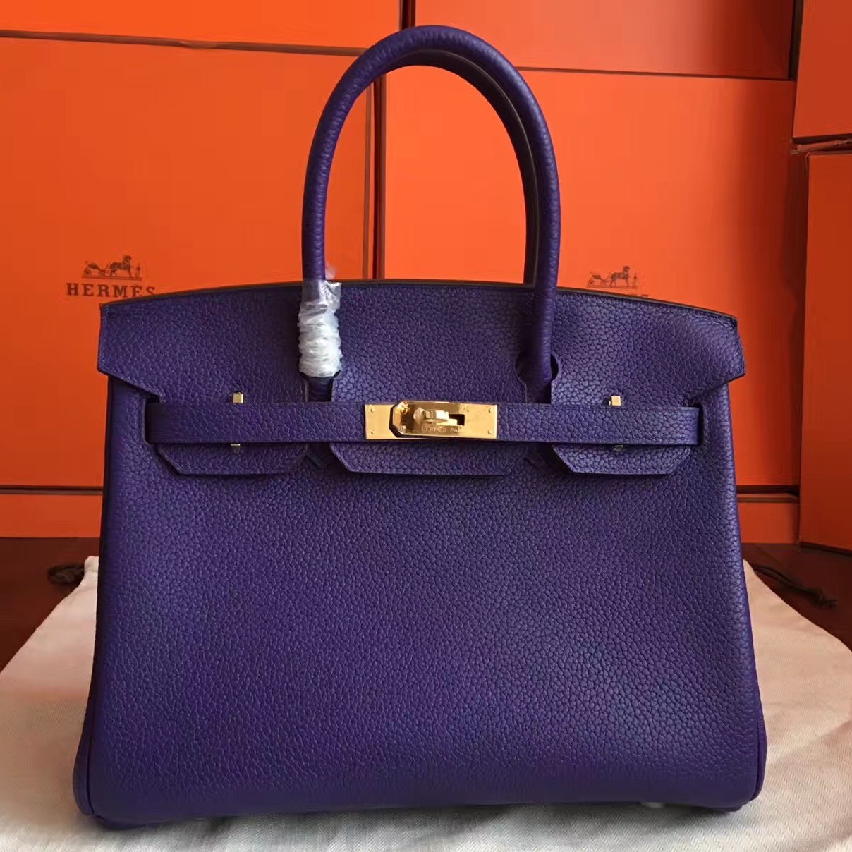 Replica Hermes Blue Iris Ostrich Kelly 28cm Handmade Bag