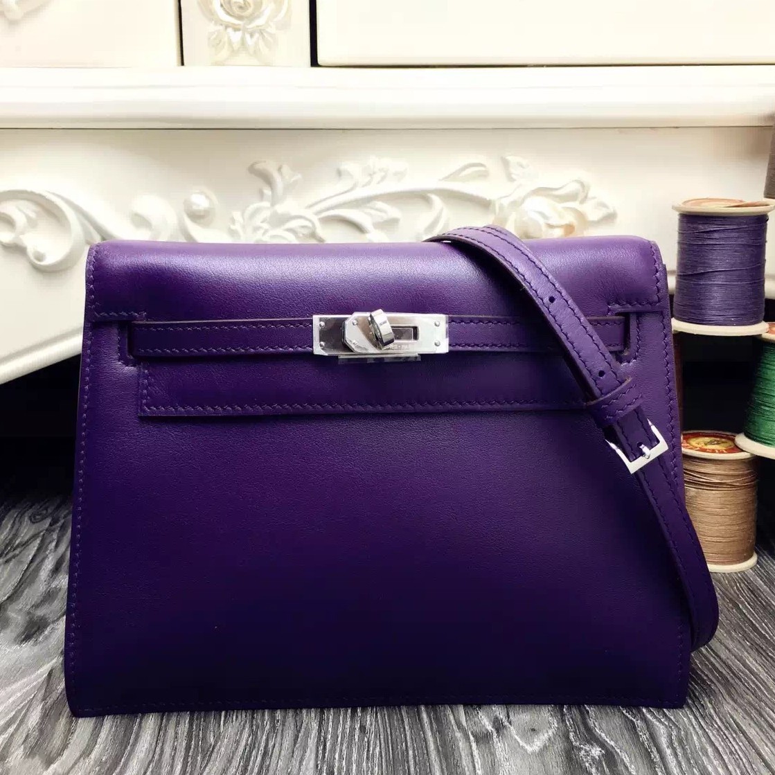 Replica Hermes Rose Purple Swift Kelly Danse Bag