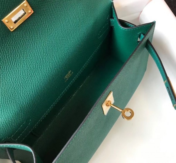 Replica Hermes Kelly Pochette Bag In Vert Amande Epsom Leather