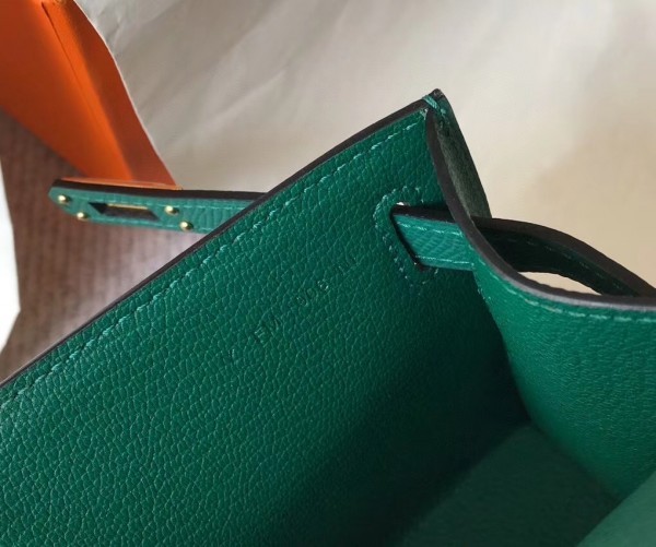 Replica Hermes Kelly Pochette Bag In Vert Criquet Epsom Leather