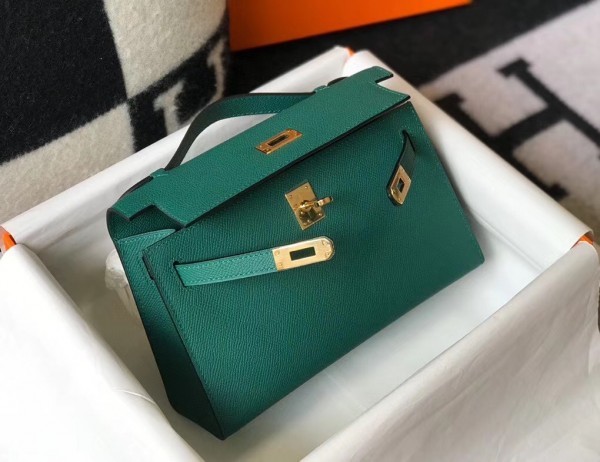 Replica Hermes Kelly Pochette Bag In Vert Amande Epsom Leather