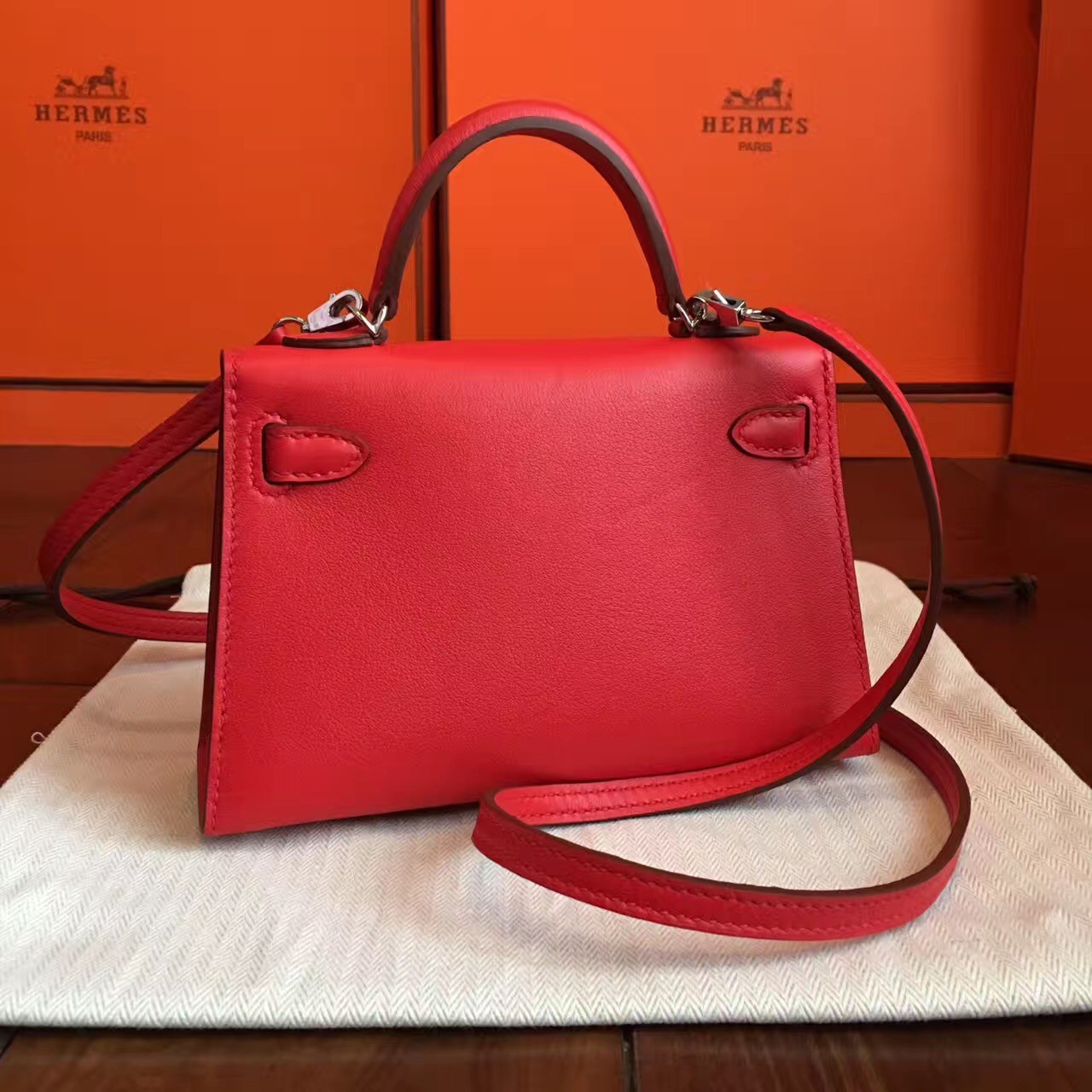 Replica Hermes Kelly Mini II Handmade Bag In Red Crocodile Embossed Leather