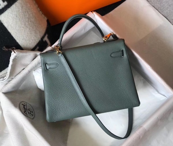 Replica Hermes Vert Amande Clemence Kelly 32cm Retourne Handbag