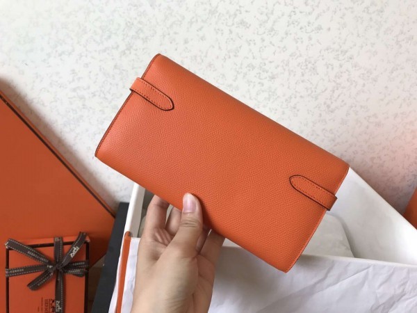 Replica Hermes Kelly Classique To Go Wallet In Orange Epsom Calfskin