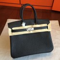 AAA Copy Hermes Black Clemence Birkin 25cm Handmade Bag QY00667